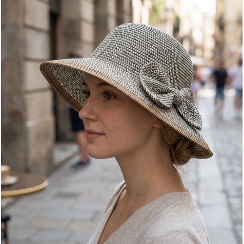 Straw Big Rim Hat w/ Bow - Brown - HT-M13BN